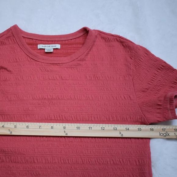 American Eagle Smocked Crop Tee Sz XS Top Shrunken Fit Boho Minimalist Barbie - Picture 14 of 16